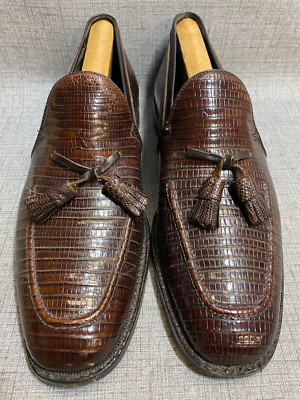 FootJoy Lizard Skin Tassel Loafers Size 9 B Burgundy Dust Bag Shoe Saver Stretch