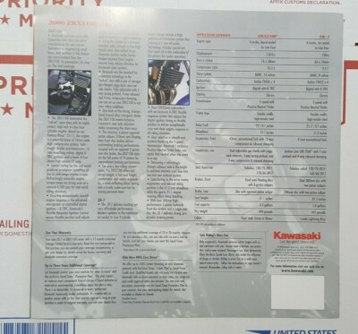 NOS Kawasaki 2000 ZRX1100 / ZR-7 Original Dealer Brochure
