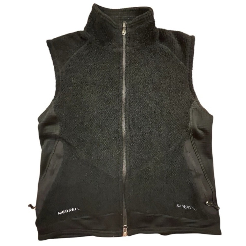 VTG Patagonia Vest Full Zip Fleece with Merrell Logo Black USA Women's Medium