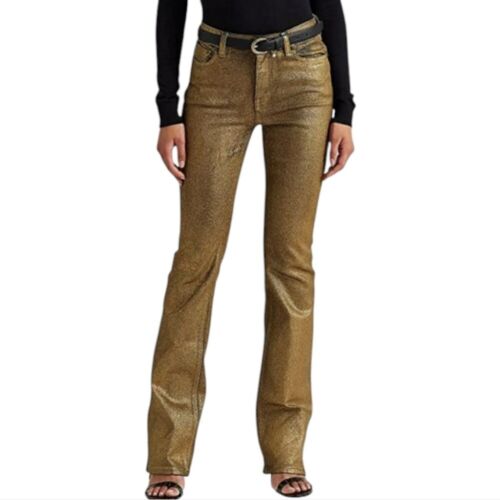 Ralph Lauren NWOT Women's High Rise Gold Metallic Jeans Size 16 W