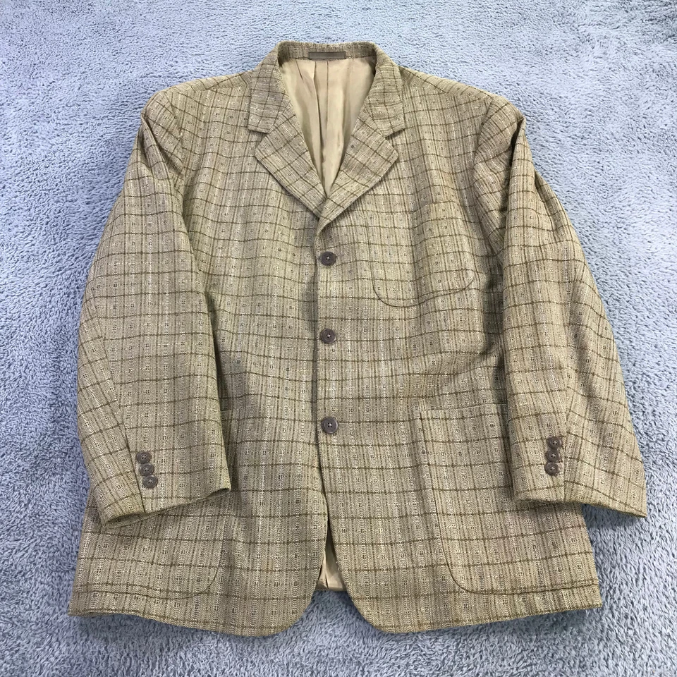 复古 Jhane Barnes Blazer 男式 40 R 黄色分形粗花呢夹克运动外套 — 第 3/4 张图片