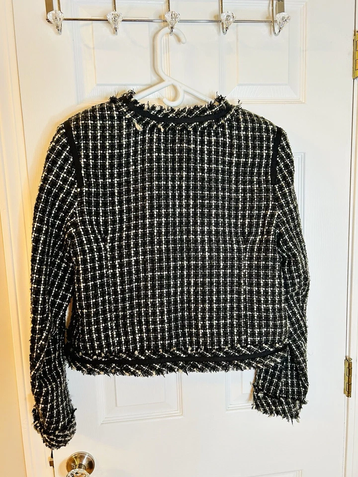Blazer/Topper Merona Para Mujer Vintage Negro Blanco Tweed XL Forrado con Gancho y Ojos Foto 3 de 3