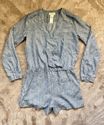 NWT Anthropologie Cloth Stone Romper Jumpsuit Sz Small VNeck Blue White  Floral