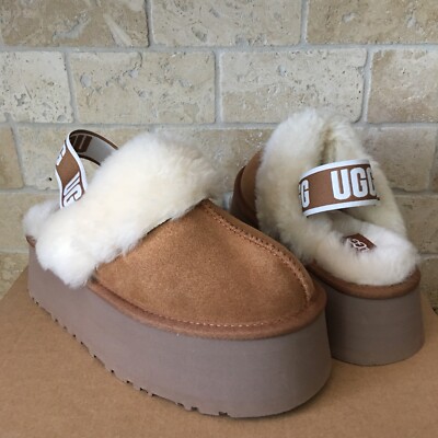 UGG FUNKETTE CHESTNUT FLUFF SLIDE PLATFORM SLIPPER SANDALS SIZE US