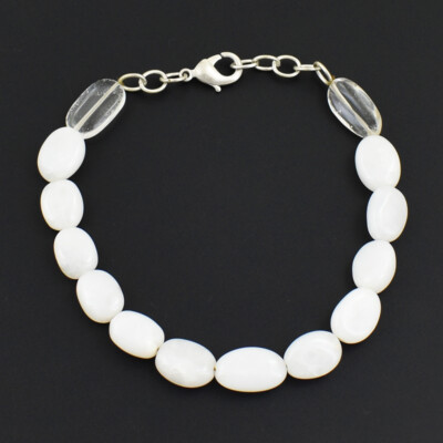 89 kt Natürliches 7 Zoll Lang Weiß Quarz & Achat Ovale Form Perlen Armband JK 09E326