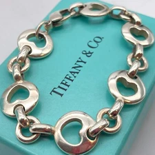 Tiffany & Co. Stencil Heart Oval Chain Bracelet 925 Silver 6 1/2" 28.3g