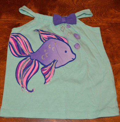 Baby Girl Jumping Beans Shimmer Fish Mint Sleeveless Top Size 9 Months