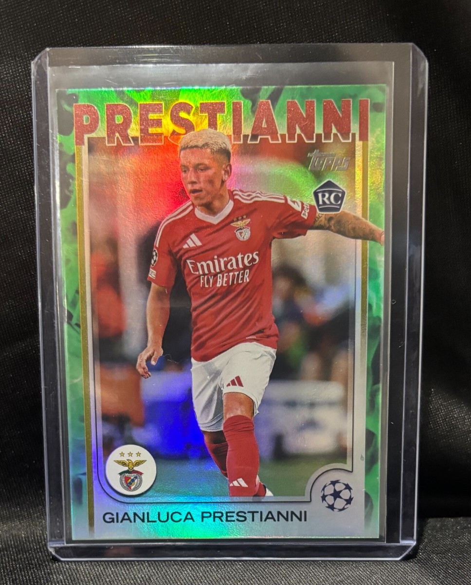 Carte Topps Chrome UEFA 24/25 Gianluca Prestianni RC Noir Lazer Auto (Benfica, Rookie)
