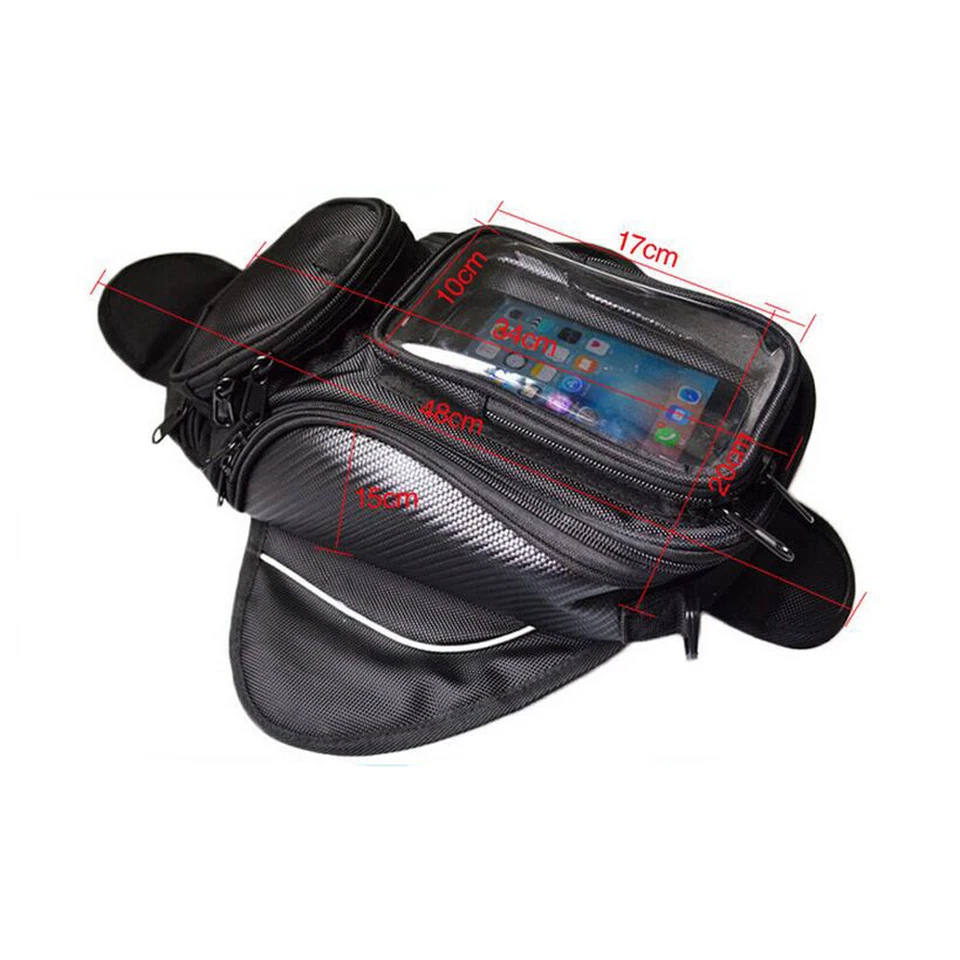 Black Magnetic Motorcycle Tank Bag Pouch Shoulder Pack GPS Phone Holder w/Belt - Image 2 of 4