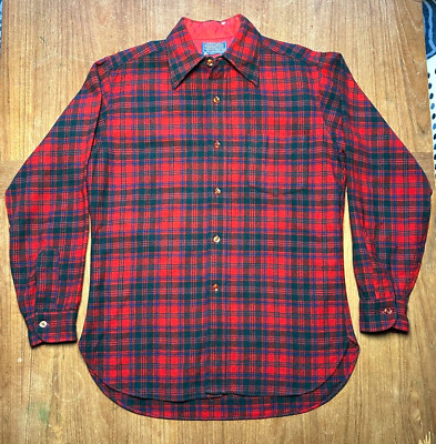 PENDLETON Shirt Men's Medium Long Red Lodge Wool Tartan Outdoor Lumberjack USA