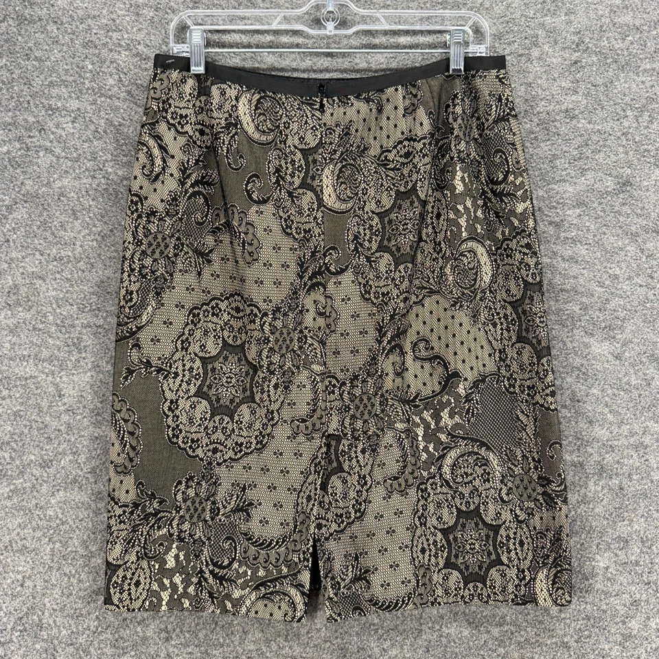 Falda Ann Taylor Mujer 8 Gris Geométrica Línea A Midi Cremallera Forrada Lana Informal Foto 2 de 4