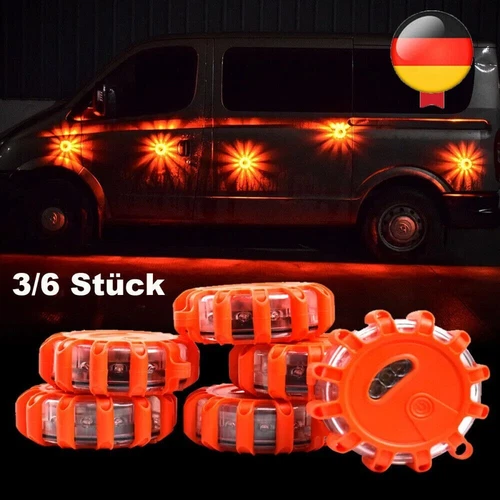 3/6 tlg Wasserdicht LED Warnleuchte Auto Warndreieck Kfz Notleuchten Warnblitzer - Bild 2 von 16