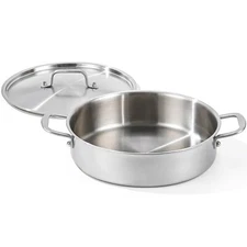 DELARLO Tri-Ply Stainless Steel 3.5 Quart Braiser Pan with Lid Indu... Fast Ship