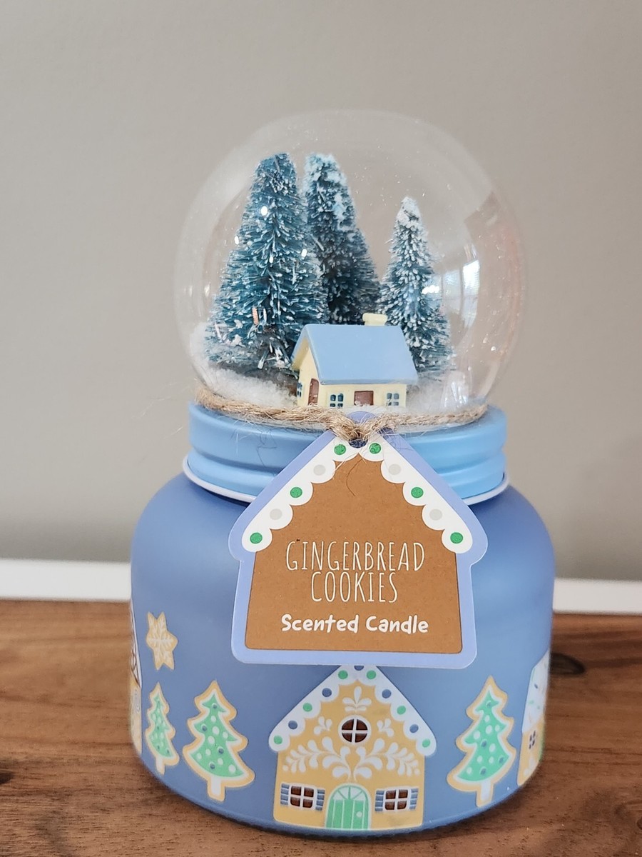 Aldi Huntington Home Blue Snow Globe Candle Gingerbread Cookies