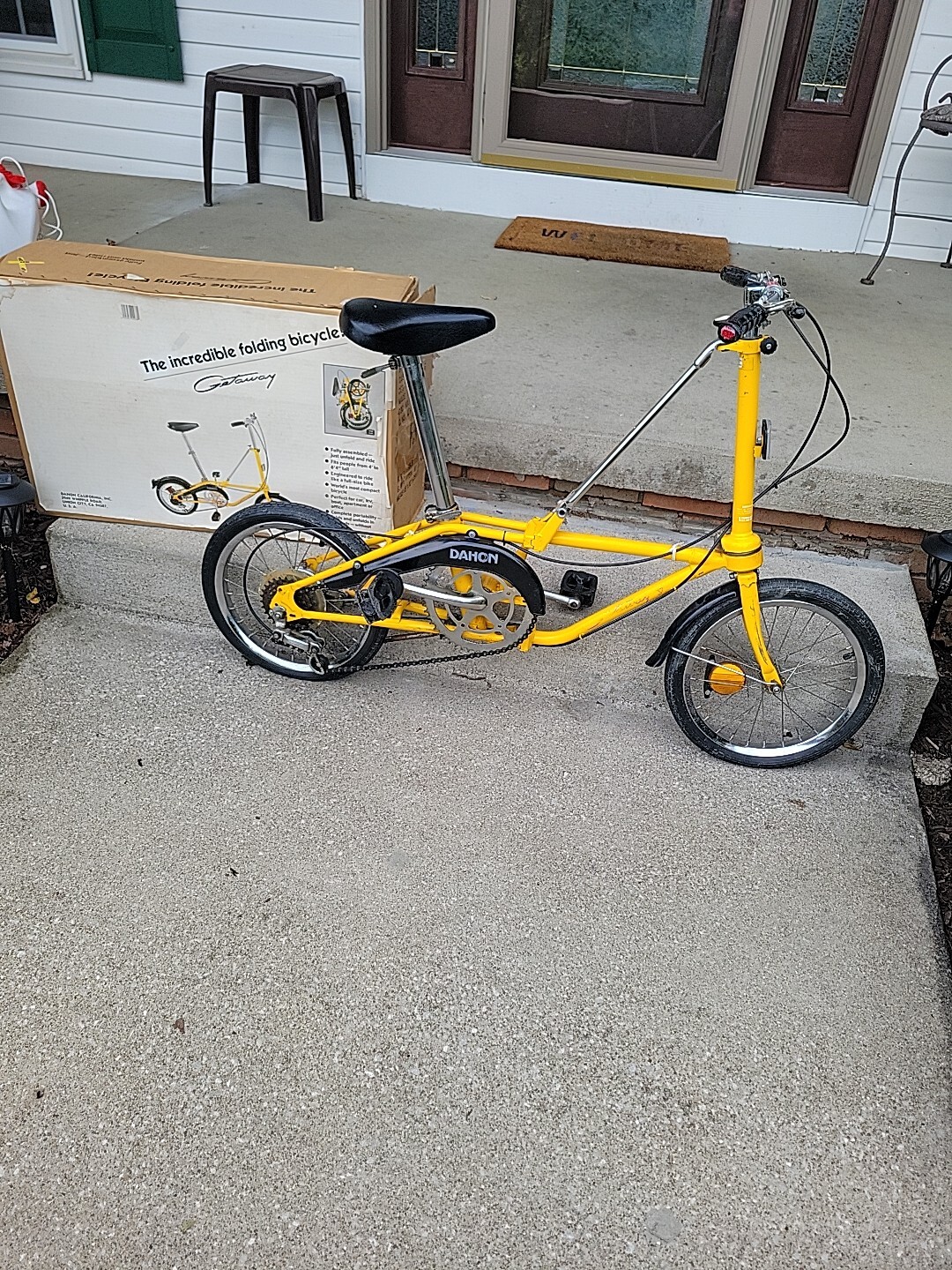 Vintage 80's Dahon Getaway Folding Bike Bicycle Bright Yellow With Box