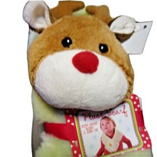 Reindeer Plush Christmas Light Green Scarf Ages 2  New 24 inches long