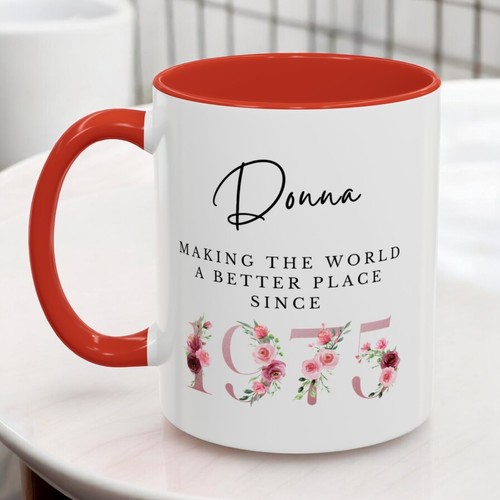 50th birthday mug 1974 floral gift for her mom grandma personalized coffee cup - Picture 3 of 33