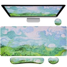 Green Mouse Pad with Wrist Support XL Desk Mat for Desktop Wrist Rest with Mo...