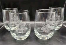 Libbey Snowflake Stemless Wine Glasses, 15.25 Oz - Set Of 4