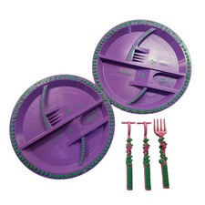 Constructive Eating 2 Plates 3 Utensils Purple Fairy Garden For Kids