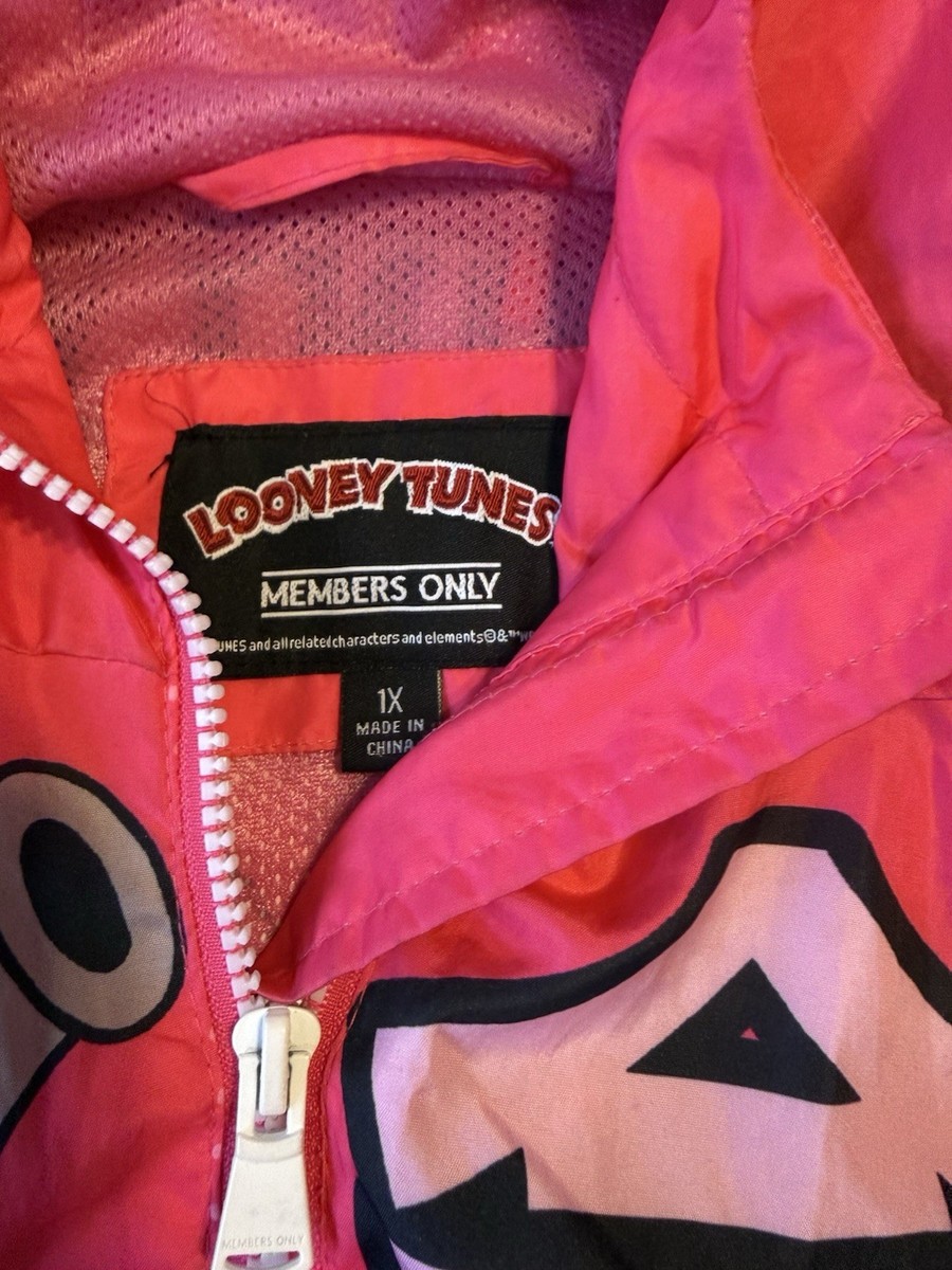 Members Only Looney Tunes Pink Hooded Windbreaker Jacket Men's 1X