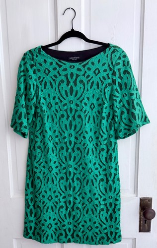 Perceptions New York Teal Emerald Green Lace Overlay Shift Dress Size 10