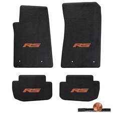 2010-2015 Camaro 4pc Ebony Black Classic Loop Floor Mats Set - Orange Rs Logos