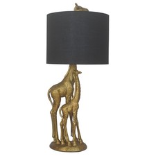 Gold Resin Standing Giraffe Family Table Lamp with Black Drum Shade 54cm