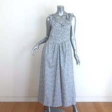 Doen Mandarin Maxi Dress White/Navy Champignon Floral Print Poplin Size Small