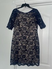 Vince Camuto Floral Lace Lined Dress In Navy Sz 10