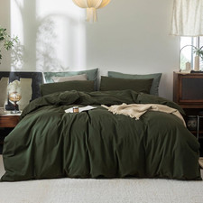 FOSSA Duvet Cover Set 100 Washed Cotton Linen Feel Queen  Super Soft Breathabl