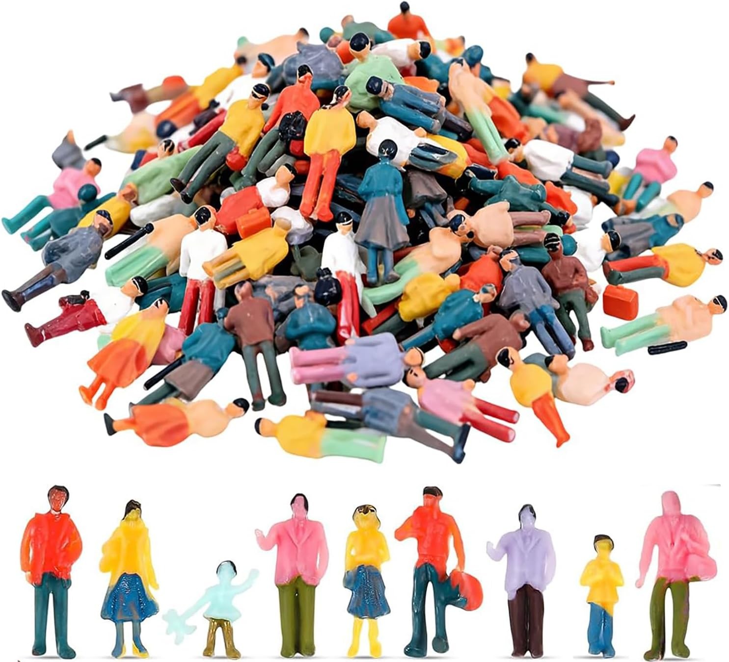 100 Pcs 1: 100 Scale Painted Miniature People Standing and S