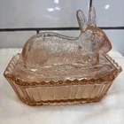VTG Bunny Rabbit ON NEST Covered Dish Easter Depression Pink 2pcs Chip SEE/READ
