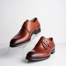 Magnanni Mens Wooten Monk Strap Loafers in Cognac Brown Sz US 10 EU 43 NWB