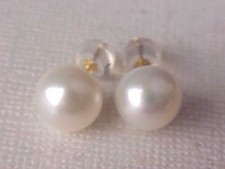 8.5MM - 9MM AAA GENUINE WHITE PEARL STUD EARRINGS SOLID 14K YELLOW GOLD 2