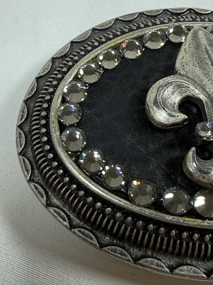 Большой овальный серебристый металлический ремень с пряжкой Fleur-de-Lis гранж уличная одежда, США - Изображение 3 из 4