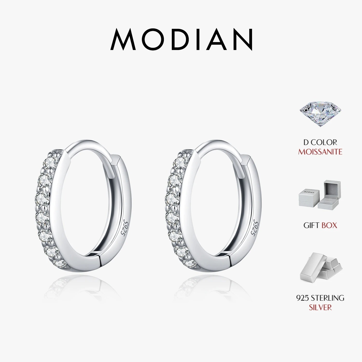 Sparkling Moissanite Hoop Earrings in D Color with 925 Silver