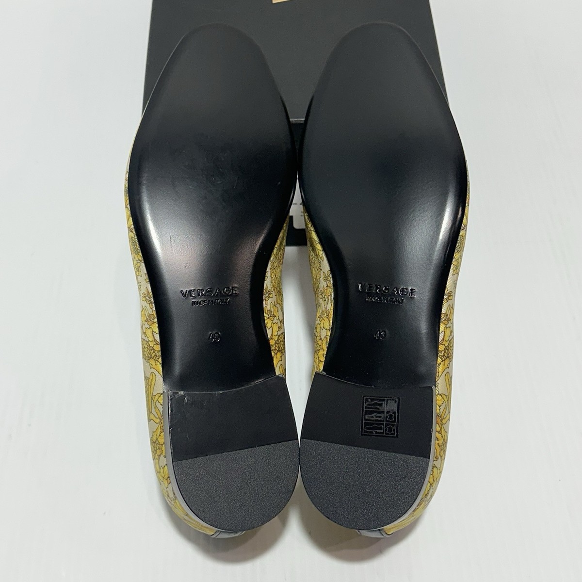 Versace Barocco Leather Print Silk Loafers Size 42 US 9 Color Black Gold Italy Versace Loafers with  main image 4