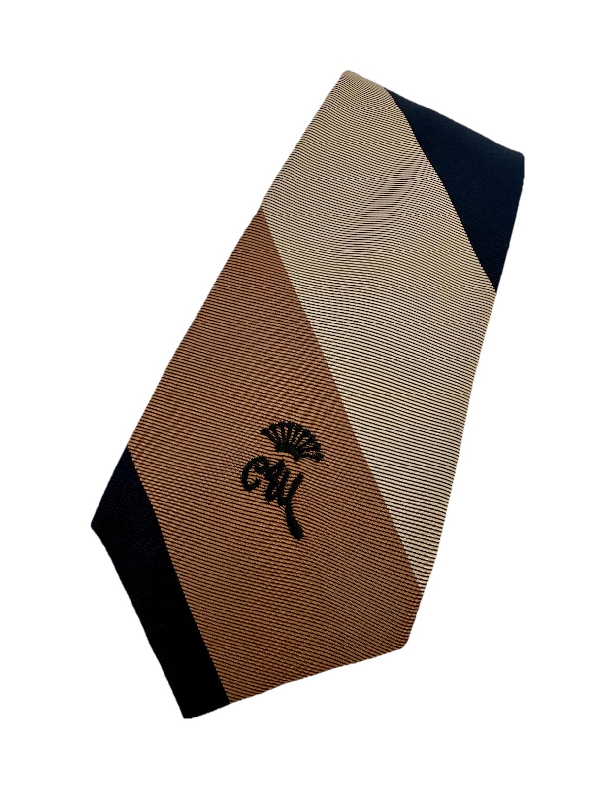 Vintage Countess Mara Brown Navy Cream Striped Tie With Logo Necktie w/ Neckband