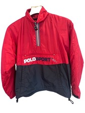 Polo Sport Ralph Lauren Fleece Lined Pullover Jacket Red Black Mens M 90s VTG