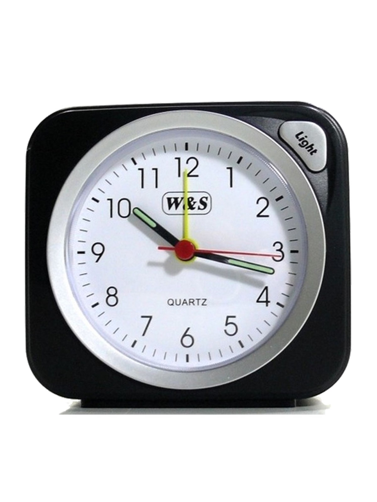W-S 030409   WECKER UHR SCHWARZ-SILBER LICHT