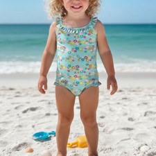 Size 1-2 Girls Mint Green Flowers 1pc Bathing Suit Swimsuit Bikini H M Swimwear