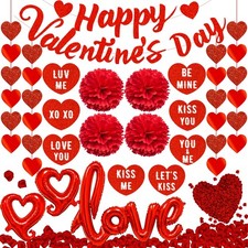 Valentines Day Decorations Set with Happy Valentine's Banner, Deep Red