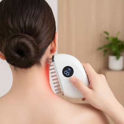 Elektrischer Massagekamm mit Rotlicht tragbar & kabellos für Zuhause, Reisen