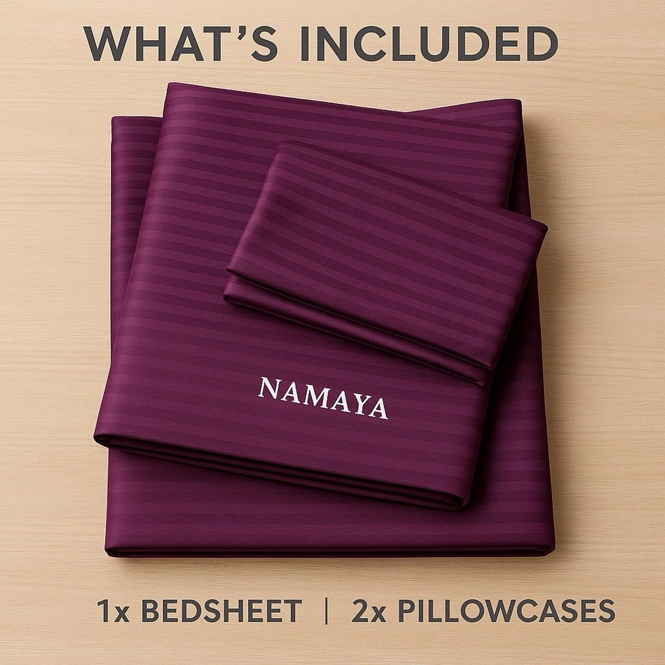 NAMAYA Deep Purple Cotton Bedsheet Set 200x200cm with 2 Pillowcases –Soft Luxury - Bild 2 von 4
