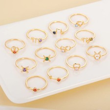 Womens Constellation Ring Zircon Copper Jewelry For Zodiac Sign Gold Color