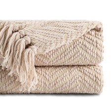 Beige Throw Blanket Couch Knitted Bed Neutral Tan Room Decor Gifts 50x60