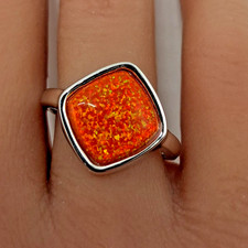 New Without Tags Sterling Silver Bright Orange Lab Opal Ring Size 9.25