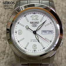 SEIKO 5 SNKE57K1 Automatic "Explorer" Tool Watch White Dial Silver 38mm