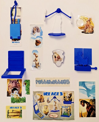 ICE AGE 3 COMPLETE SET 6 ACCESSORIES + PAPERS KINDER JOY SURPRISE EGG TOYS 2009